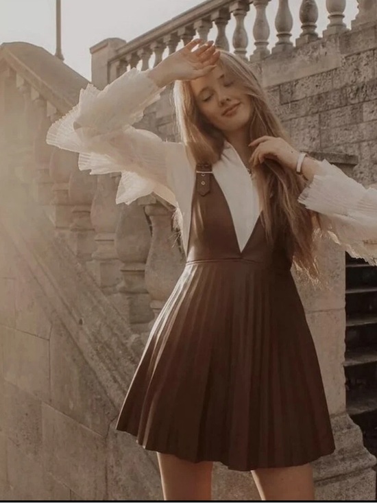 Zara Dresses & Skirts - NWT ZARA Brown Vegan Leather Pleated Dress